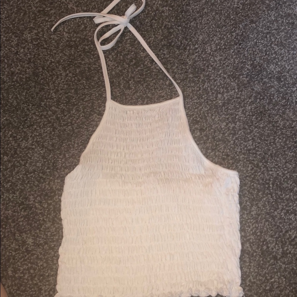 White halter crop top